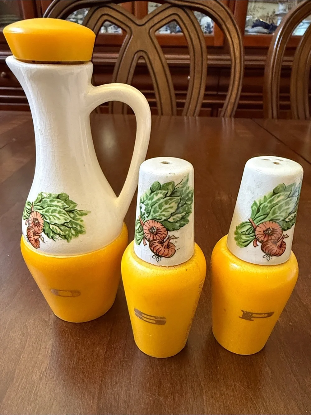Vintage 1970’s Zeller’s Oil Cruet and Salt & Pepper Shakers salad set Japan